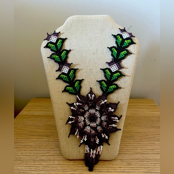 Handcrafted Beaded Floral Necklace - Picture 2 of 5